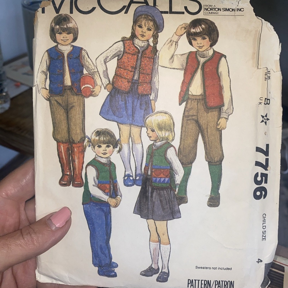 Vintage 80s Sewing Pattern McCalls 7756 Vest Skirt Pants Child Size 4 Cut Compl